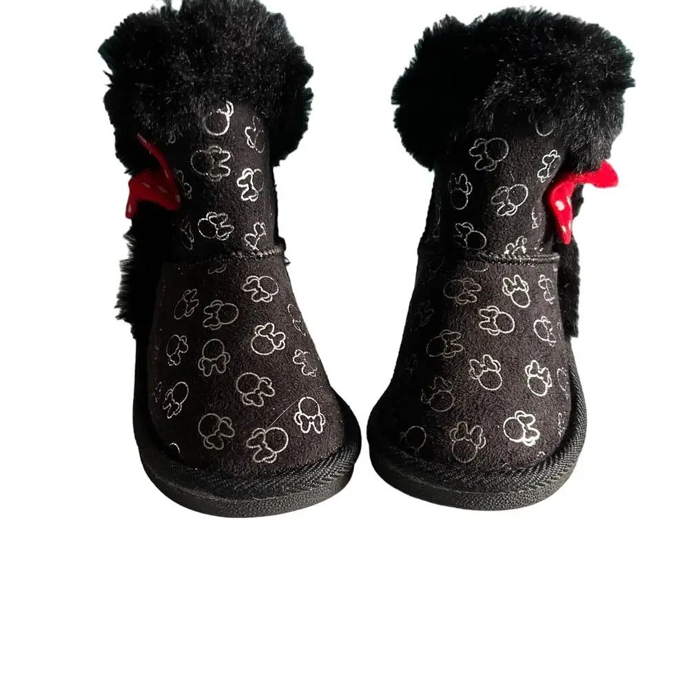 Disney Minnie Mouse Toddler Boots Girl's Black US 5 Mouse Design Bow Accent